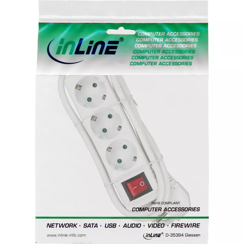 InLine ciabatta multipresa 16433T 3 prese Schuko CEE 7/3 con interruttore bianco 3m