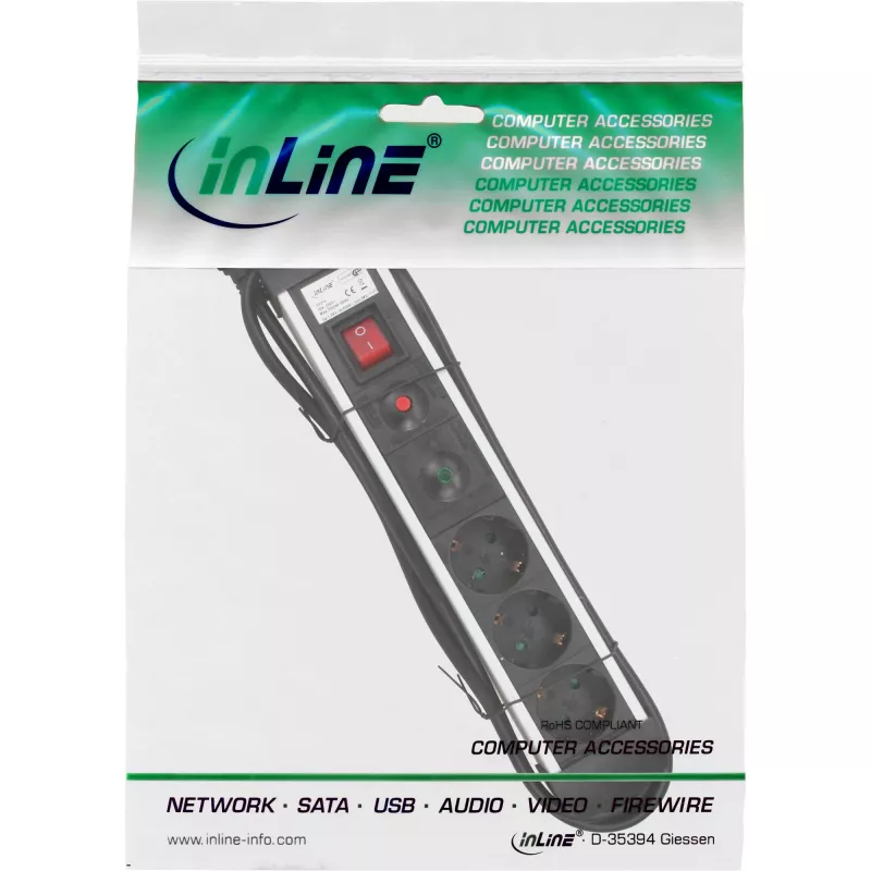 InLine ciabatta multipresa, alluminio, 3 prese con interruttore di protezione, 1,5 m