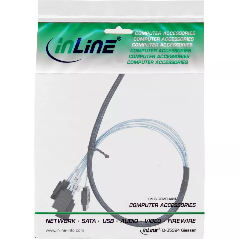 InLine cavo SAS slim, SFF-8654 a 4x SATA 7-Pin, 12 Gb/s, 0,5 m