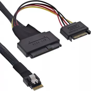InLine cavo SAS slim, SFF-8654 a U.2 SFF-8639 + alimentazione SATA, 24Gb/s, 1m