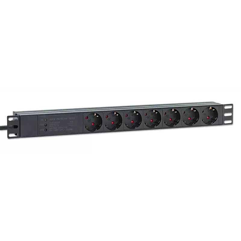 Intellinet PDU rack 19 pollici 1U 7 prese protezione da sovratensione 16 A cavo 3 m