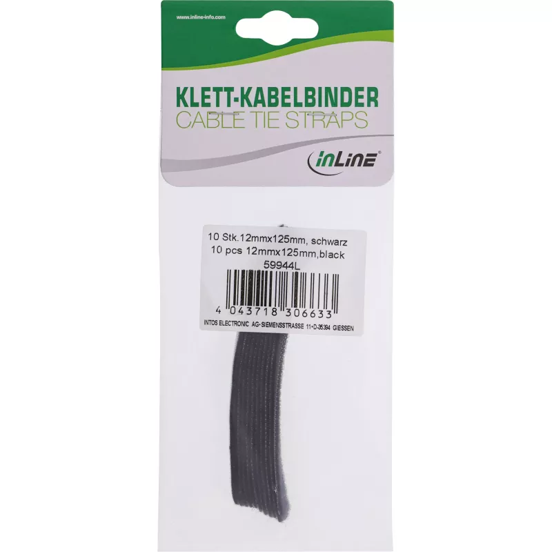 InLine fascette per cavi con chiusura a velcro 12x125mm 10 pz. nero