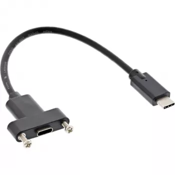 InLine cavo USB 3.2 Gen.2 Type-C connettore maschio / connettore femmina con flangia, nero, 0,20 m