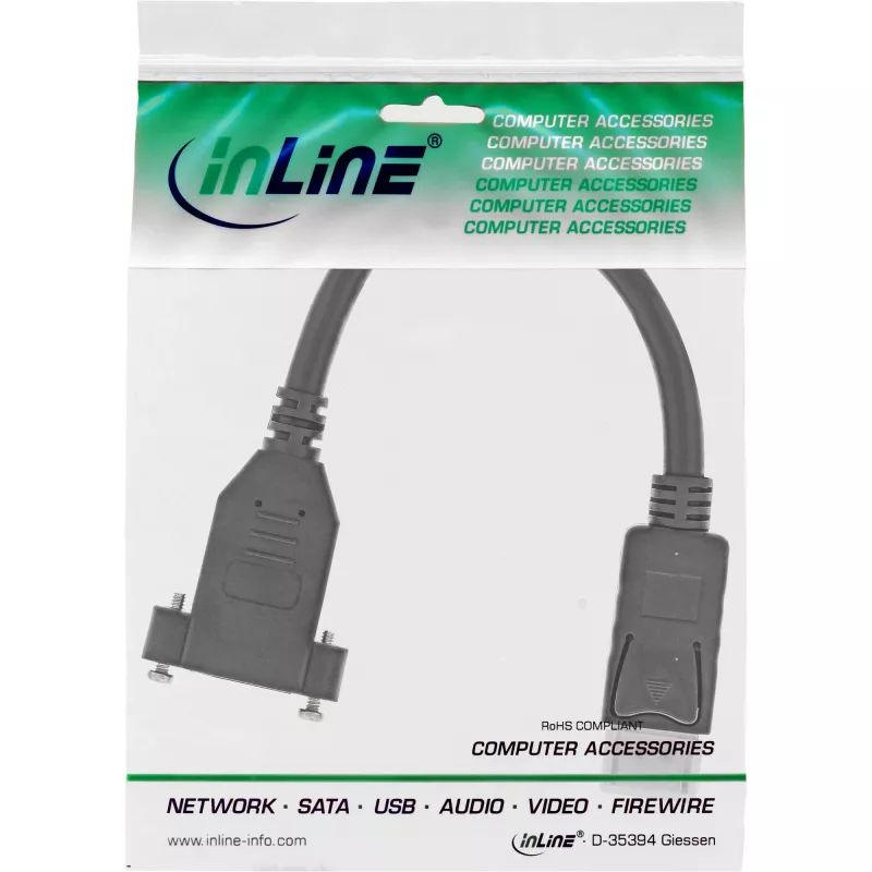 InLine cavo DisplayPort connettore maschio a connettore femmina con flangia 0,2 m, nero