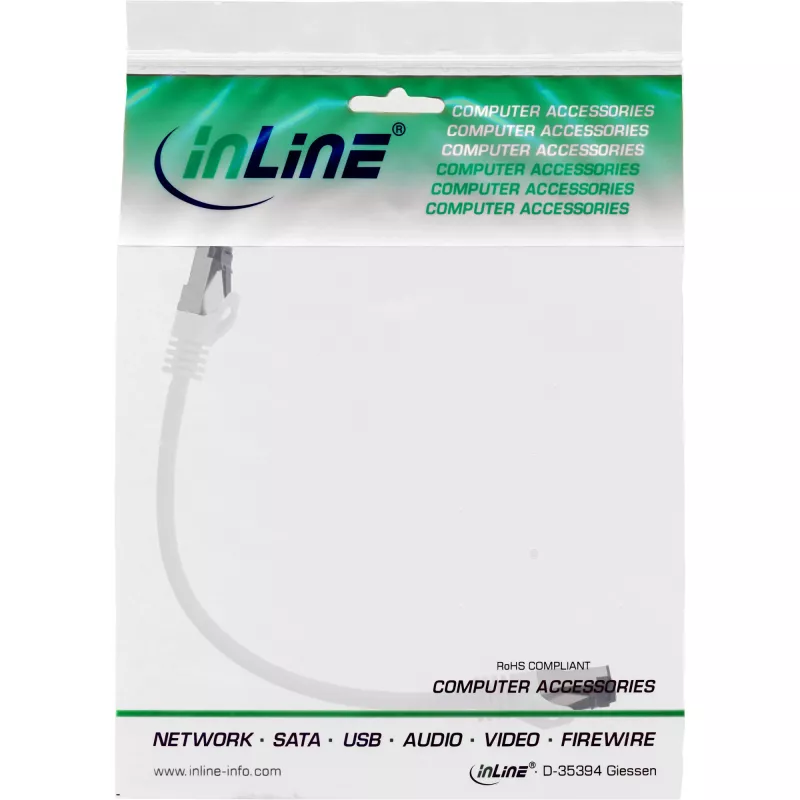 Cavo patch InLine, S/FTP (PiMf), Cat.8.1, 2000MHz, senza alogeni, bianco, 0,25 m