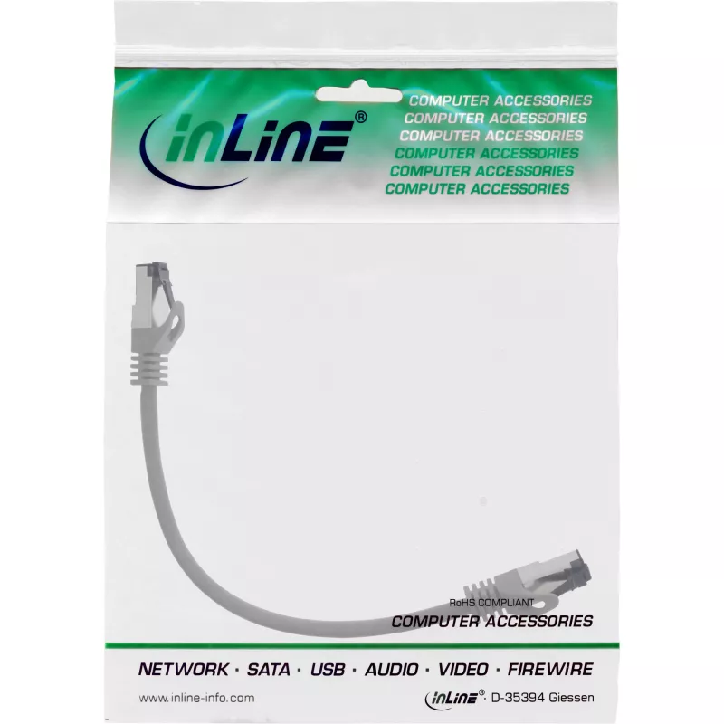 Cavo patch InLine, S/FTP (PiMf), Cat.8.1, 2000 MHz, senza alogeni, grigio, 0,25 m