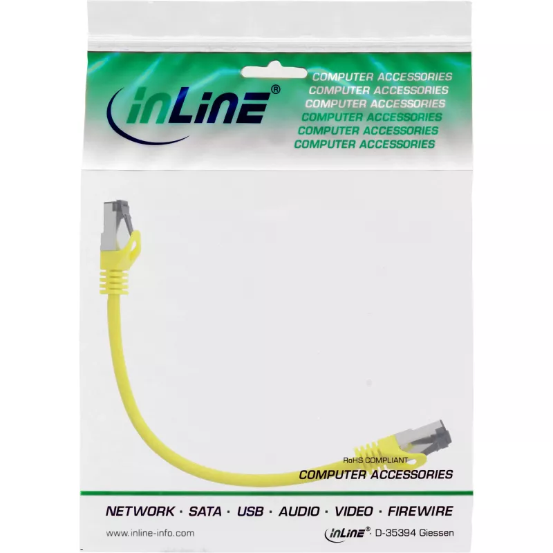 Cavo patch InLine, S/FTP (PiMf), Cat.8.1, 2000 MHz, senza alogeni, giallo, 0,25 m