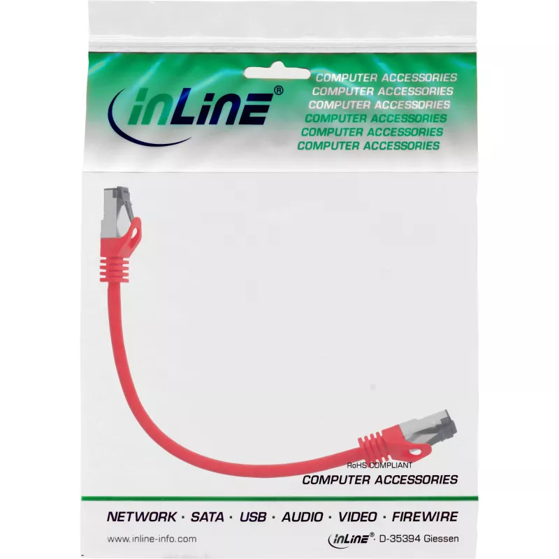 Cavo patch InLine, S/FTP (PiMf), Cat.8.1, 2000MHz, senza alogeni, rosso, 0,3 m