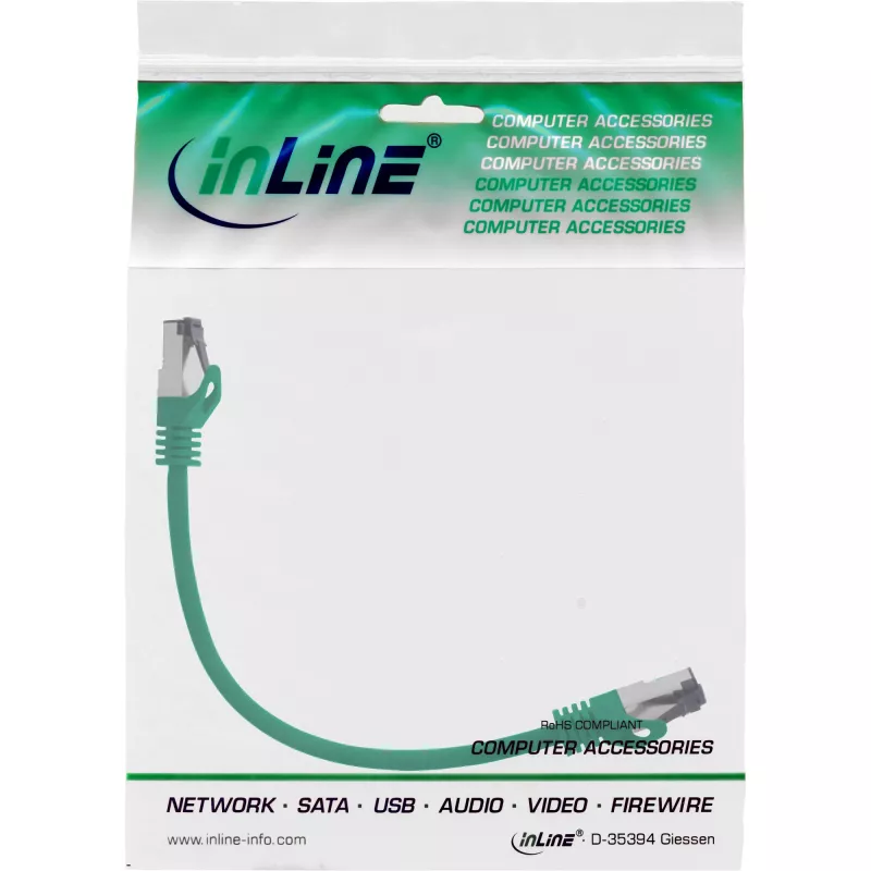 Cavo patch InLine, S/FTP (PiMf), Cat.8.1, 2000 MHz, senza alogeni, verde, 0,3 m