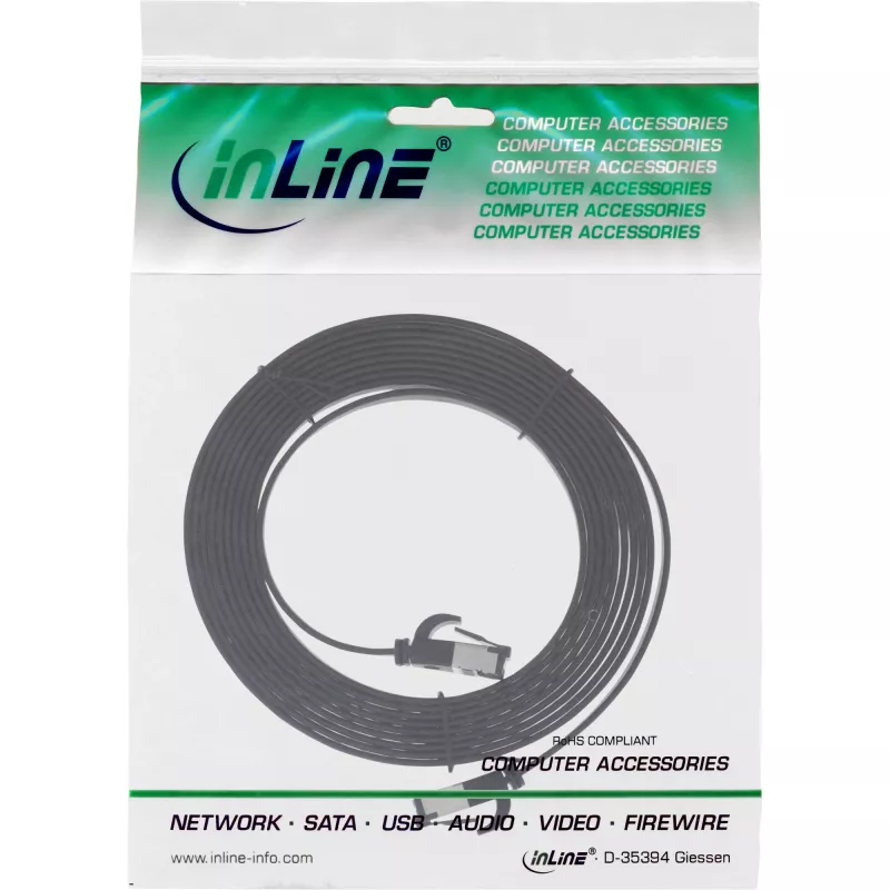 Cavo patch piatto InLine, U/FTP, Cat.8.1, TPE senza alogeni, nero, 1 m
