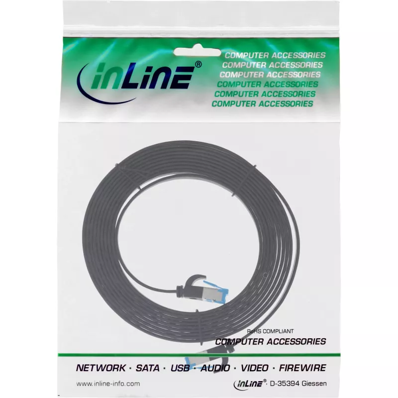 Cavo patch piatto InLine U/FTP Cat.6A TPE senza alogeni nero 1 m
