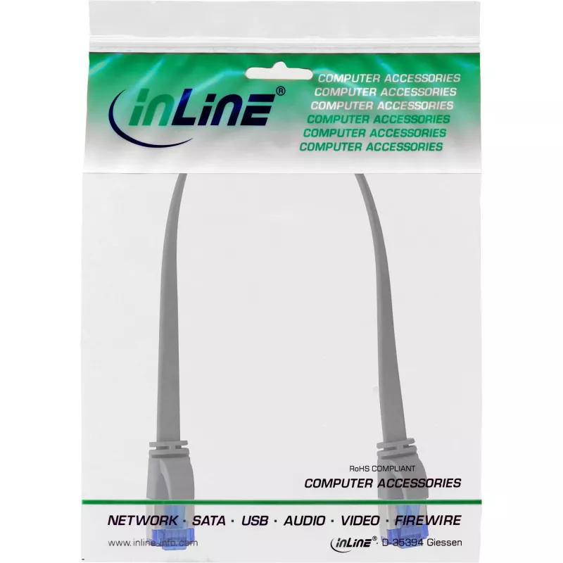 Cavo patch piatto InLine U/FTP Cat.6A TPE senza alogeni grigio 0,3 m