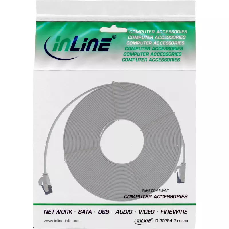 Cavo patch piatto InLine U/FTP Cat.8.1 TPE senza alogeni grigio 7,5 m