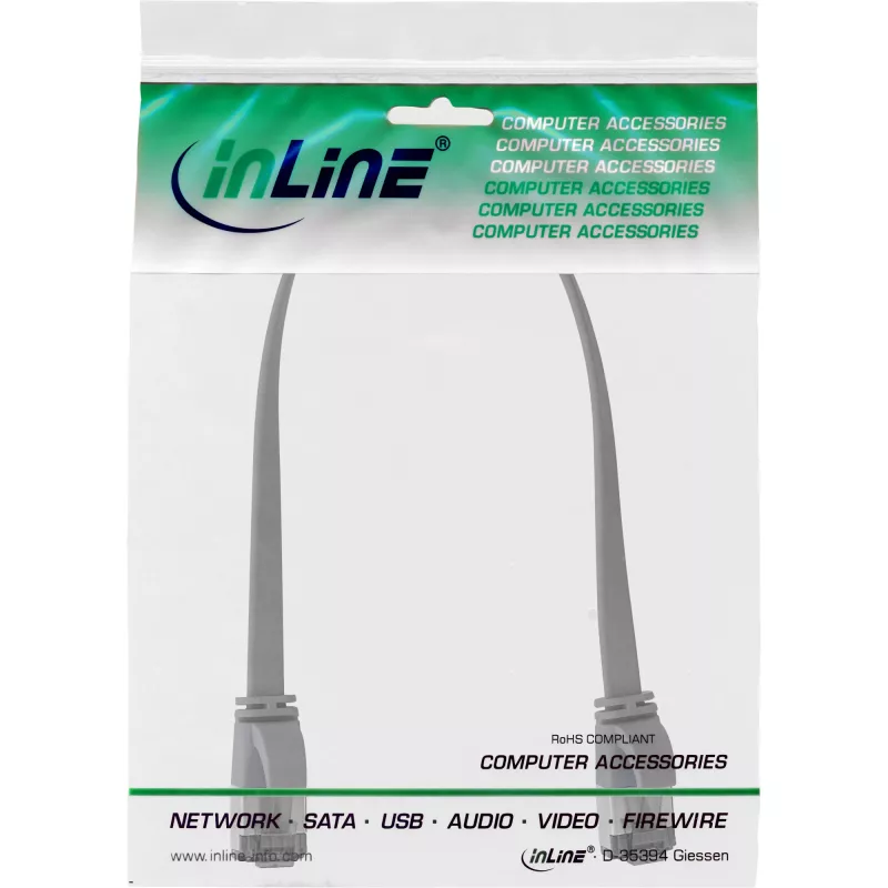 Cavo patch piatto InLine U/FTP Cat.8.1 TPE senza alogeni grigio 0,25 m