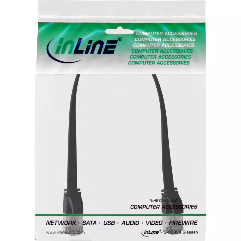 Cavo patch piatto InLine U/FTP Cat.8.1 TPE senza alogeni nero 0,25 m