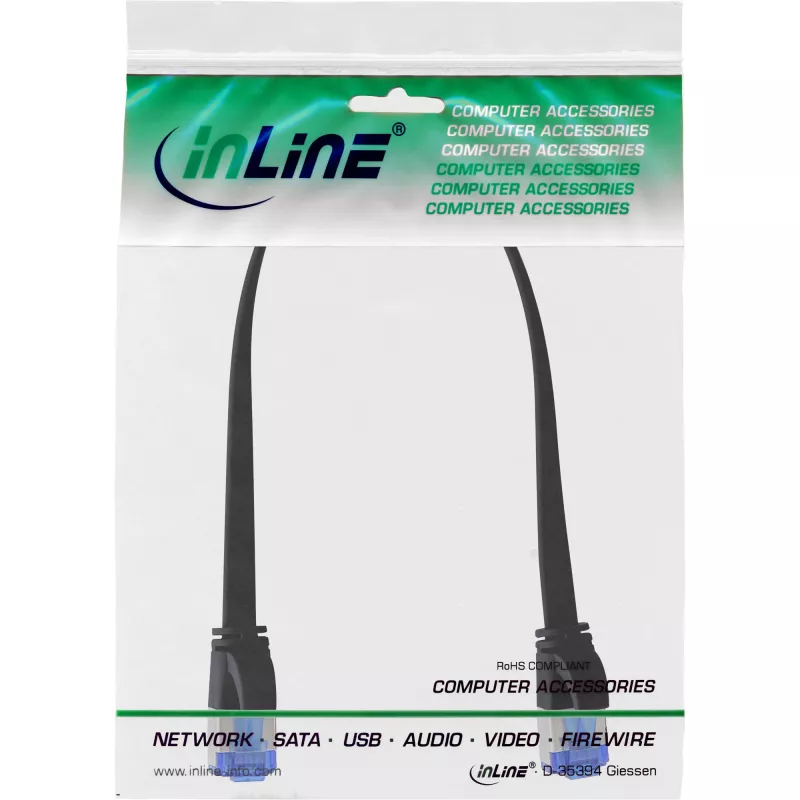Cavo patch piatto InLine U/FTP Cat.6A TPE senza alogeni nero 0,25 m