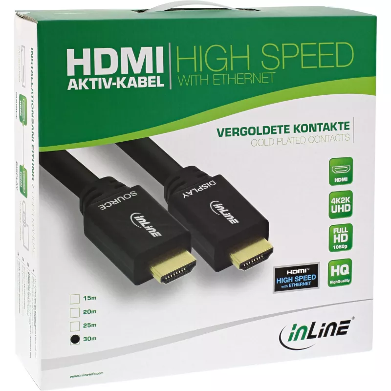 Cavo HDMI High Speed InLine con Ethernet attivo M/M nero contatti dorati 40 m
