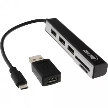 Lettore di schede USB OTG InLine e hub USB 2.0 a 3 porte per SDXC e microSD + adattatore