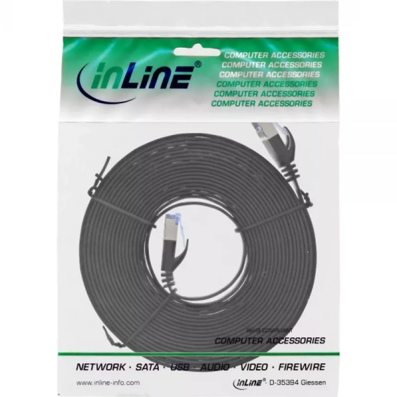 Cavo patch piatto InLine, U/FTP, Cat.6A, nero, 5 m