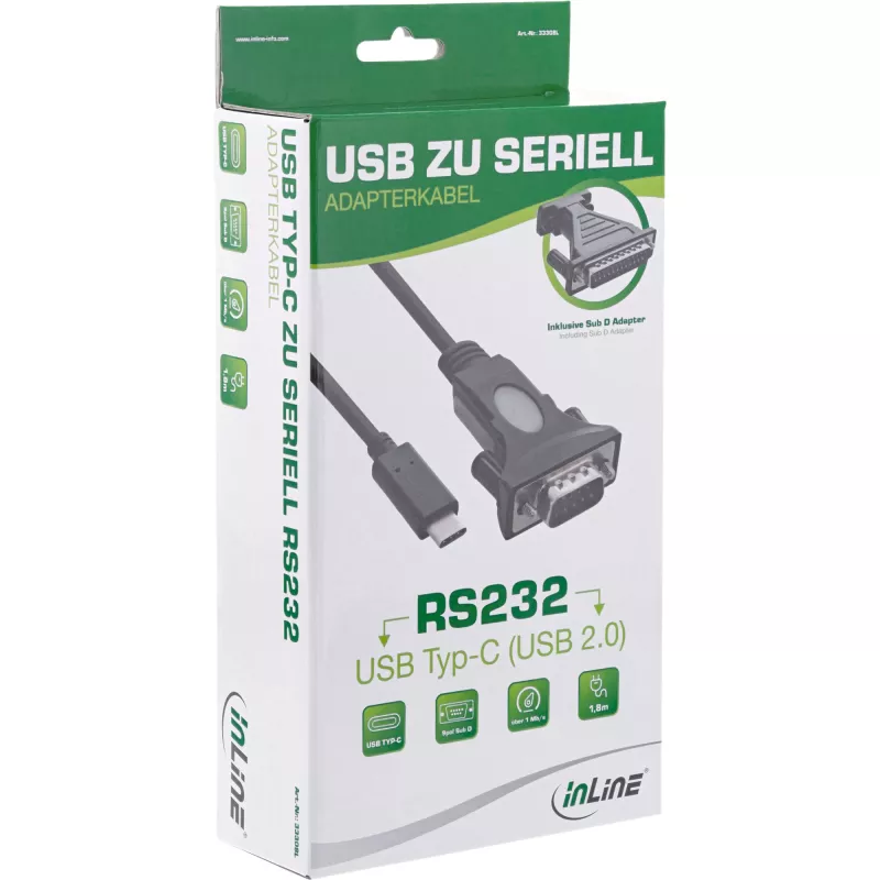 InLine Cavo adattatore USB-C a seriale, connettore maschio USB-C / connettore maschio DB9, 1,8 m