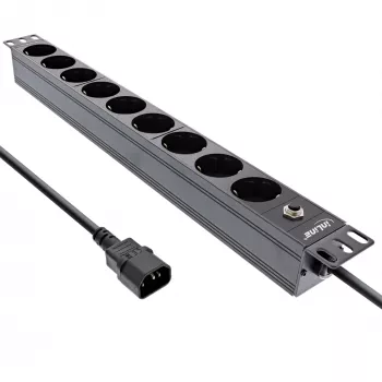 Ciabatta rack 19 pollici InLine, 9 prese CEE7/7, connettore C14, protezione da sovraccarico