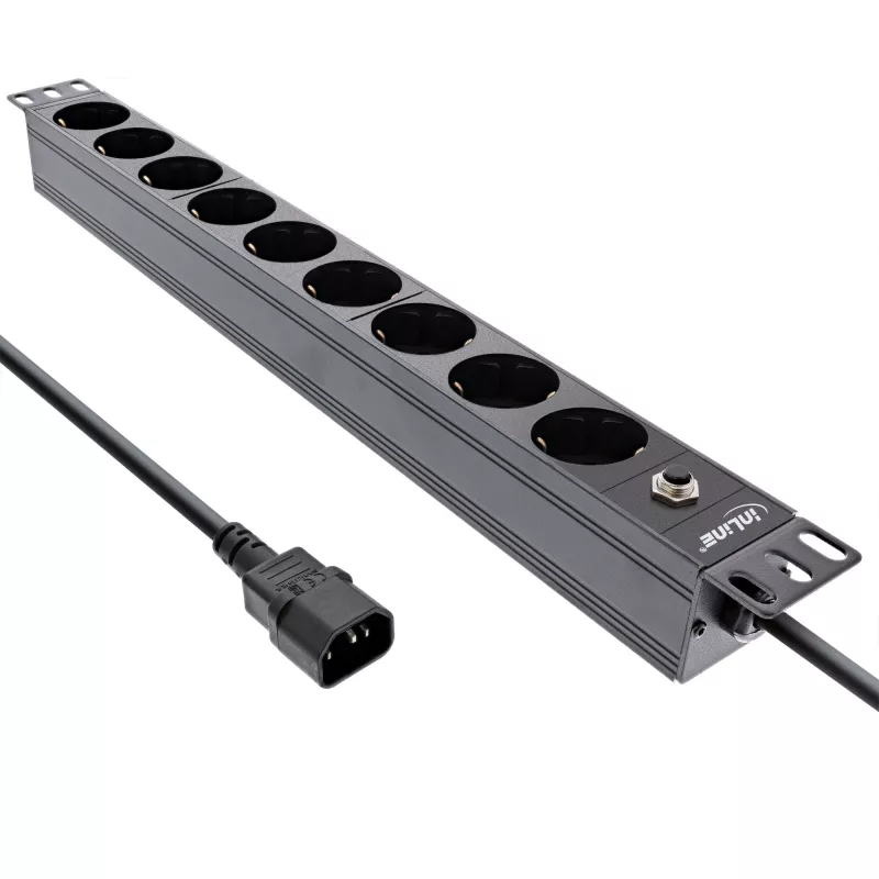 Ciabatta rack 19 pollici InLine, 9 prese CEE7/7, connettore C14, protezione da sovraccarico