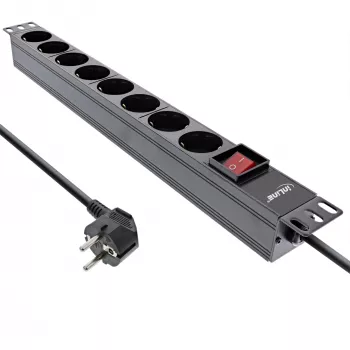 Ciabatta rack 19 pollici InLine, 8 prese Schuko, con interruttore, 2 m, nero