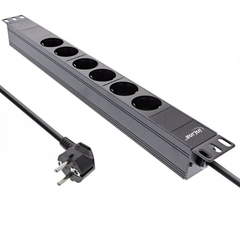 Ciabatta rack 19 pollici InLine, 6 prese Schuko, senza interruttore, 2m, nero