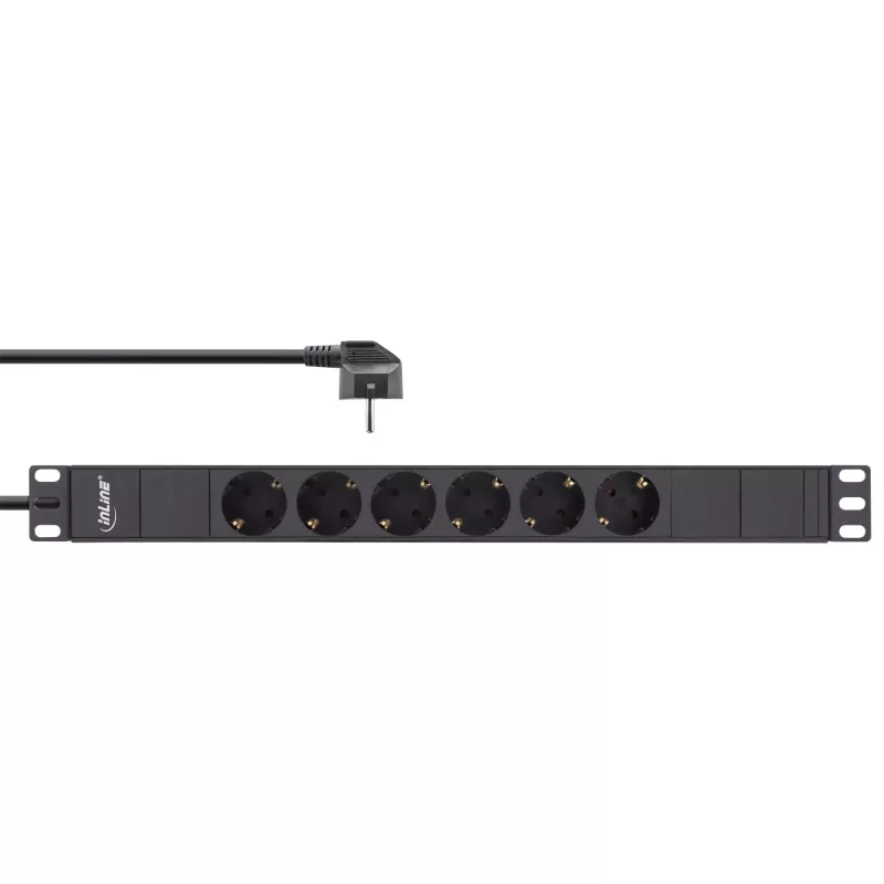 Ciabatta rack 19 pollici InLine, 6 prese Schuko, senza interruttore, 2m, nero