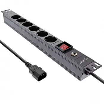 Ciabatta rack 19 pollici InLine, 6 prese CEE7/7, C14 protezione da sovraccarico, interruttore, 2m