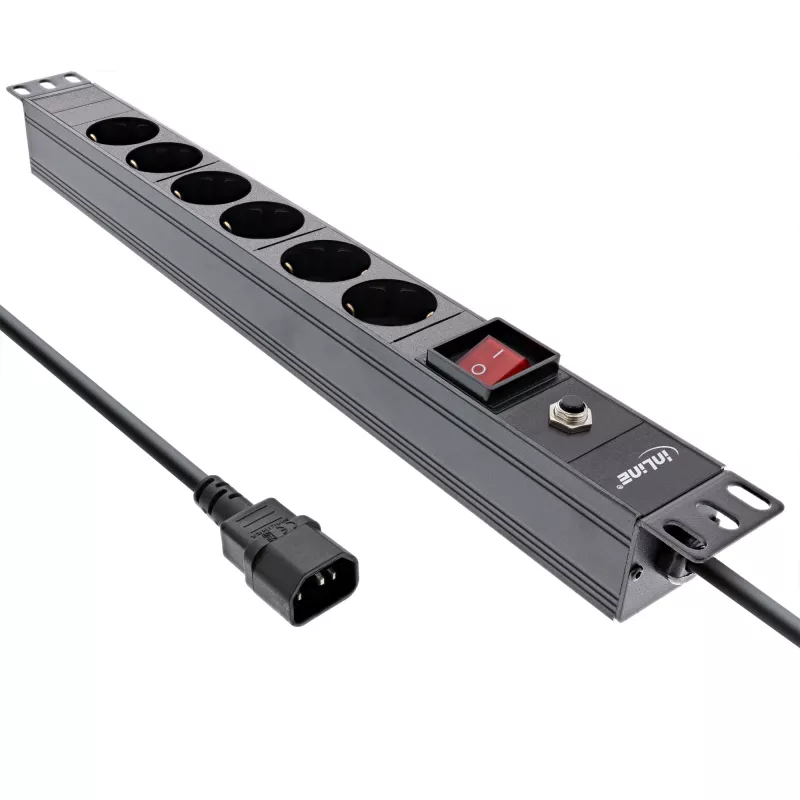 Ciabatta rack 19 pollici InLine, 6 prese CEE7/7, C14 protezione da sovraccarico, interruttore, 2m