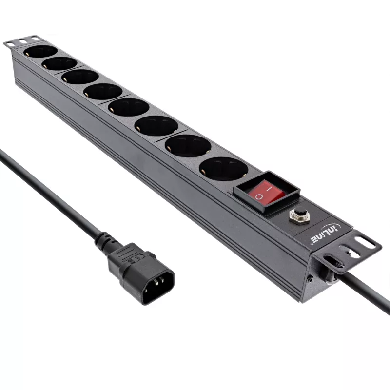 Ciabatta rack 19 pollici InLine, 8 prese CEE7/7, connettore C14, protezione da sovraccarico
