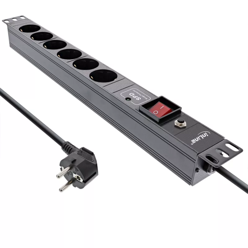 Ciabatta rack 19 pollici InLine, 6 prese, protezione da sovratensione e sovraccarico, interruttore