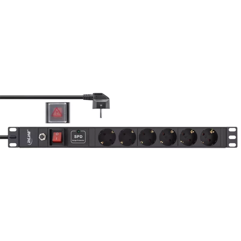 Ciabatta rack 19 pollici InLine, 6 prese, protezione da sovratensione e sovraccarico, interruttore