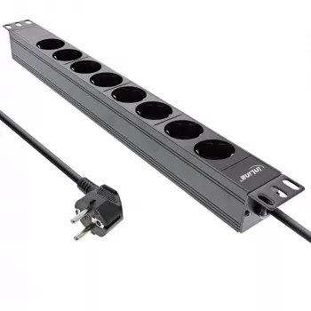 Ciabatta rack 19 pollici InLine, 8 prese Schuko, senza interruttore, 2m, nero
