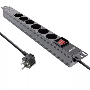 Ciabatta rack 19 pollici InLine, 6 prese Schuko, con interruttore, 2m, nero