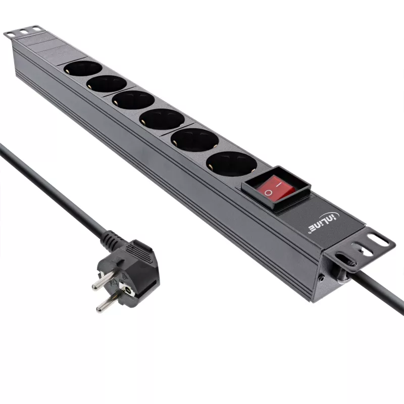 Ciabatta rack 19 pollici InLine, 6 prese Schuko, con interruttore, 2m, nero