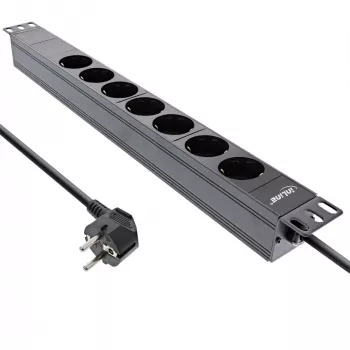 Ciabatta rack 19 pollici InLine, 7 prese Schuko, senza interruttore, 2m, nero