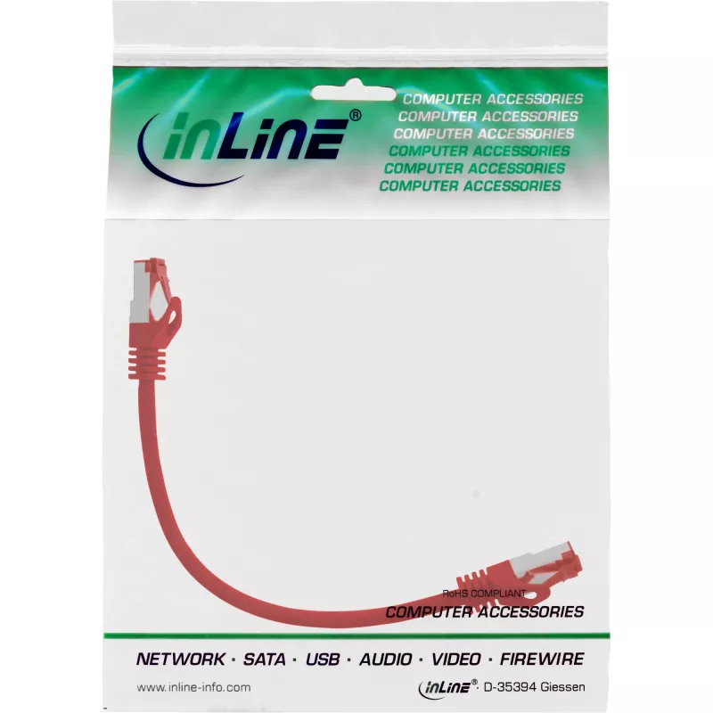 Cavo patch InLine S/FTP PiMF Cat.6 250MHz PVC rame rosso 0,25m