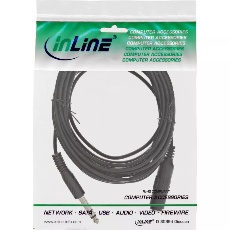 Prolunga jack 6,3 mm stereo connettore maschio/femmina 5 m InLine 99935A