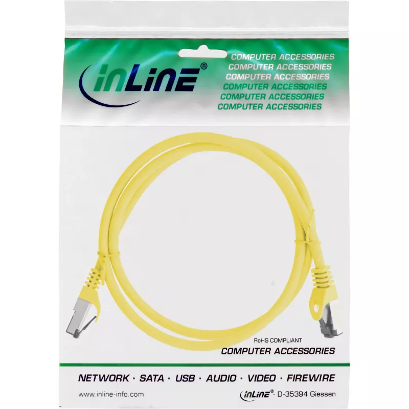 Cavo patch InLine, S/FTP (PiMf), Cat.8.1, 2000MHz, senza alogeni, giallo, 0,5m