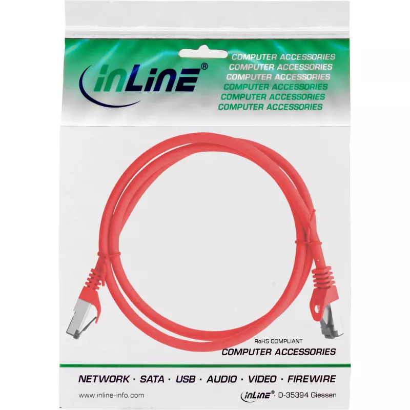 Cavo patch InLine, S/FTP (PiMf), Cat.8.1, 2000MHz, senza alogeni, rosso, 0,5m