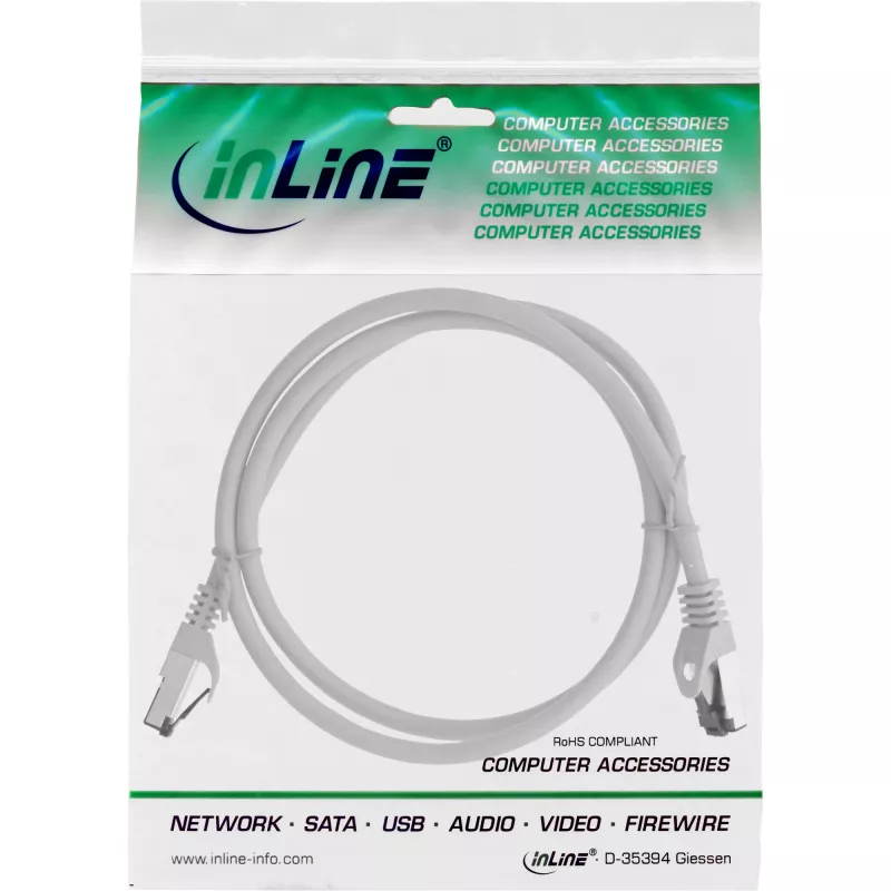 Cavo patch InLine, S/FTP (PiMf), Cat.8.1, 2000MHz, senza alogeni, grigio, 1m