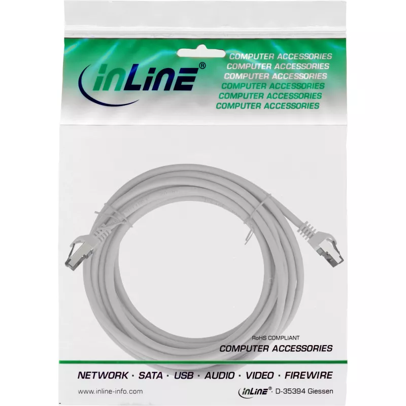 Cavo patch InLine, S/FTP (PiMf), Cat.8.1, 2000MHz, senza alogeni, grigio, 15m