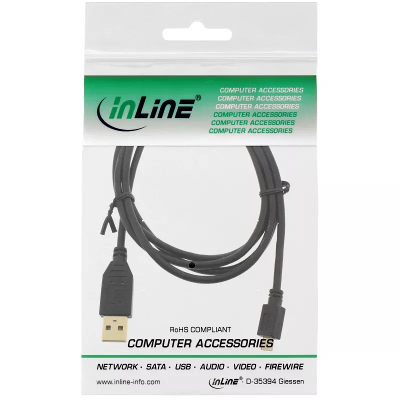 Cavo Micro-USB 2.0 InLine connettore maschio USB Type-A / connettore maschio Micro-B, nero, 3 m