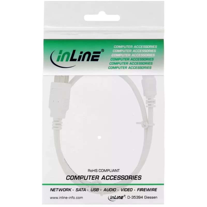 Cavo mini USB 2.0 InLine, connettore maschio Type-A / connettore maschio Mini-B (5 poli), bianco, 1 m