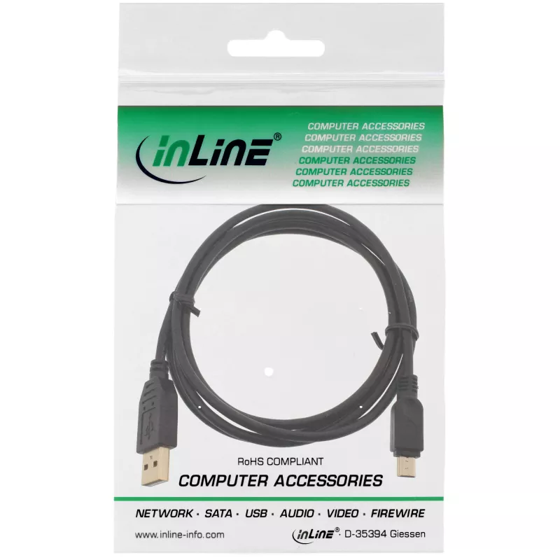 Cavo mini USB 2.0 InLine, connettore maschio Type-A / connettore maschio Mini-B (5 poli), nero/oro, 1 m