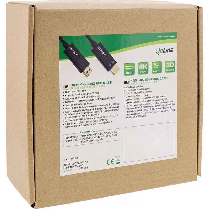 Cavo HDMI AOC InLine, High Speed HDMI con Ethernet, 4K/60Hz, M/M 40 m