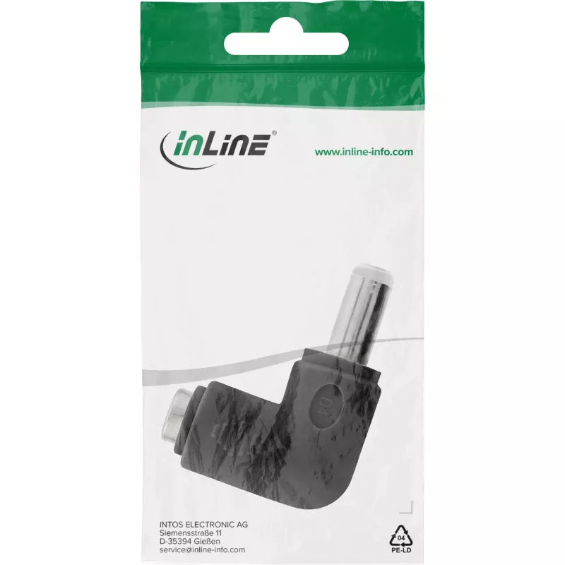 Adattatore DC InLine 5,5×2,5 mm connettore maschio angolare maschio–femmina, ingresso 5 V, interno, nero