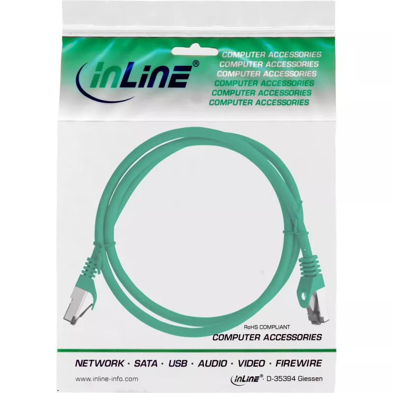 Cavo patch InLine, S/FTP (PiMf), Cat.8.1, 2000 MHz, senza alogeni, verde, 2 m